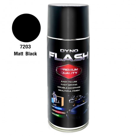 สีสเปรย์คุณภาพสูง DYNO FLASH สูตรแลคเกอร์ แห้งเร็ว ดำด้าน # Matt Black 7203